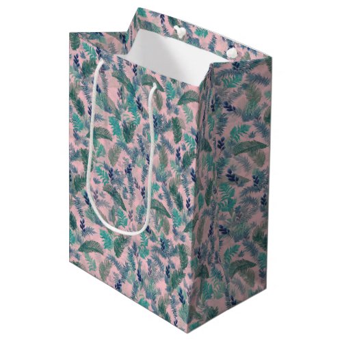 Modern Tropical Blue Pink Foliage Greenery Medium Gift Bag