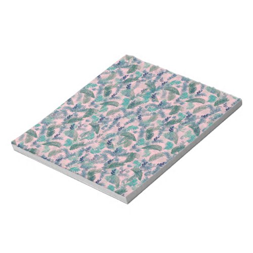 Modern Tropical Blue Pink Foliage Greenery Notepad