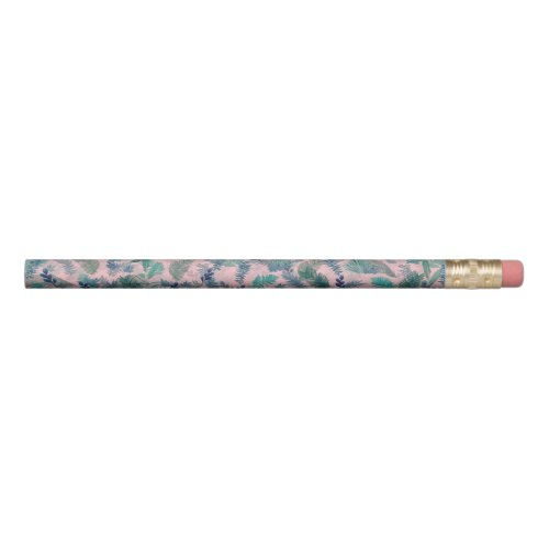 Modern Tropical Blue Pink Foliage Greenery Pencil