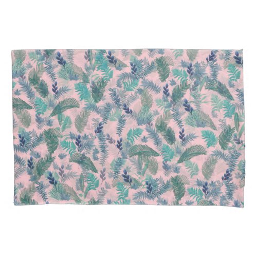 Modern Tropical Blue Pink Foliage Greenery Pillow Case