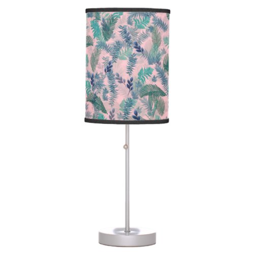 Modern Tropical Blue Pink Foliage Greenery Table Lamp
