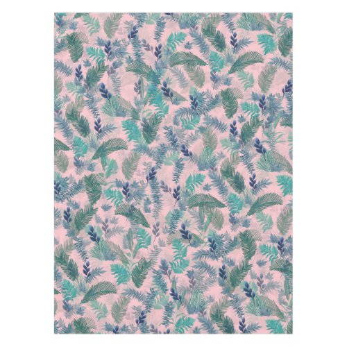 Modern Tropical Blue Pink Foliage Greenery Tablecloth