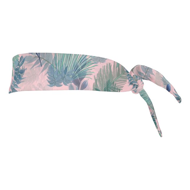 Modern Tropical Blue Pink Foliage Greenery Tie Headband (Rotate 90)