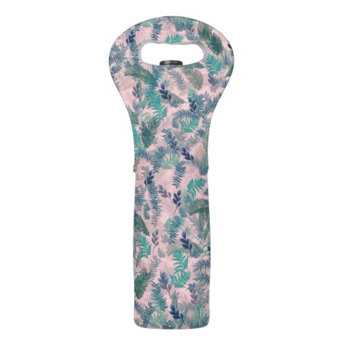 Modern Tropical Blue Pink Foliage Greenery Wine Bag