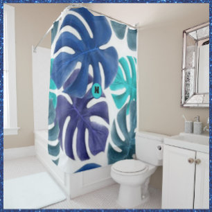 Modern Tropical Blue & Purple Palm Tree Leaves Shower Curtain