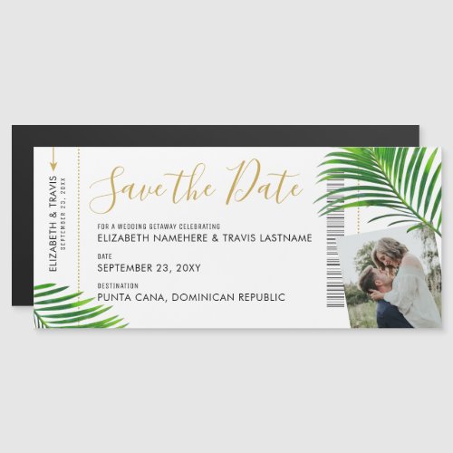 Modern Tropical Boarding Pass Ticket Save the Date Magnetic Invitation