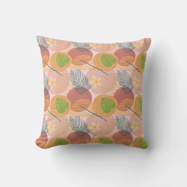Modern Tropical Boho Botanical Artsy Throw Pillow (Front)