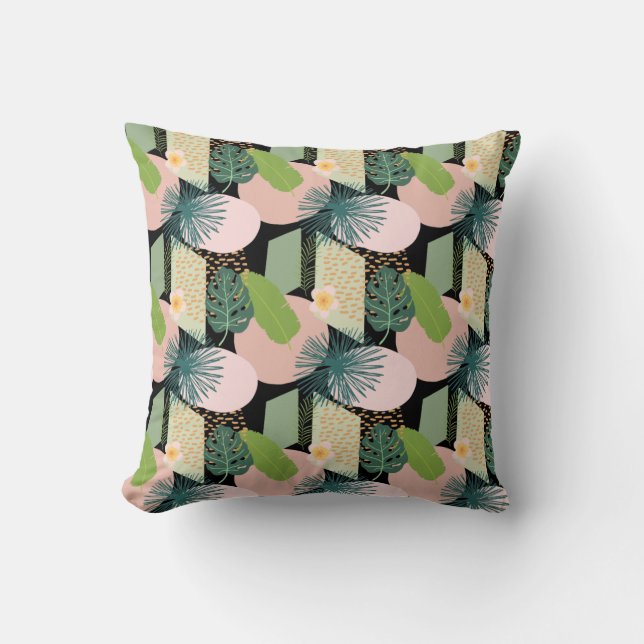 Modern Tropical Boho Botanical Artsy Throw Pillow (Front)