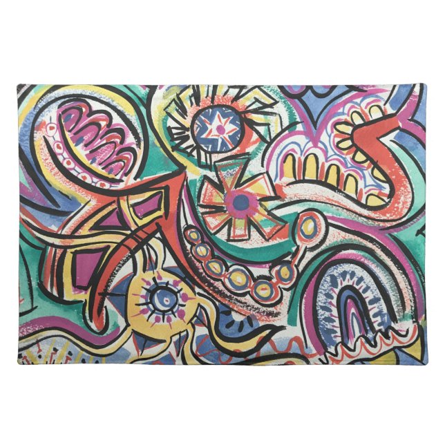 Modern Tropical-Bold Abstract Art Cloth Placemat (Front)