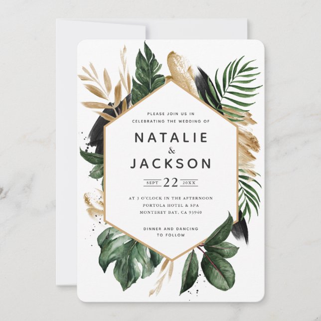 Modern tropical botanical foliage summer wedding (Front)