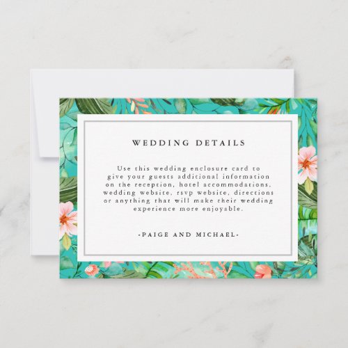 Modern Tropical Botanical Wedding Details RSVP Card