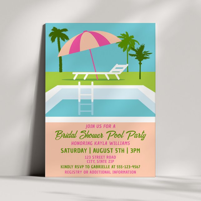 Modern Tropical Bridal Shower Pool Party Summer Invitation (Creator Uploaded)