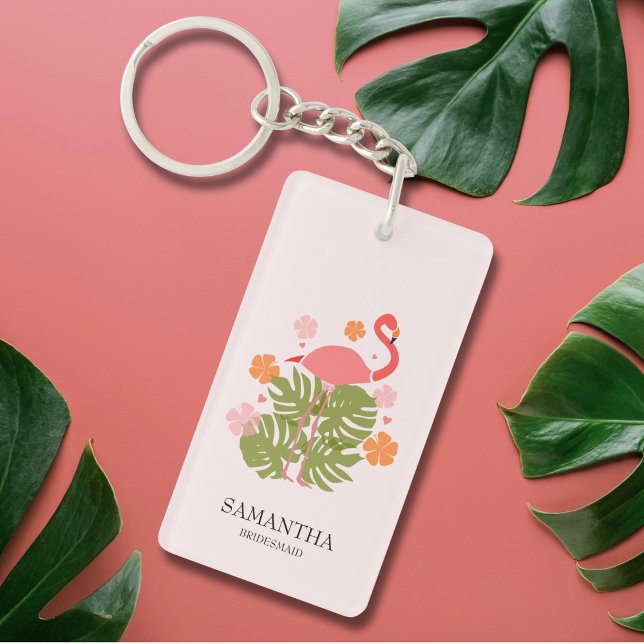 Modern Tropical Bridesmaid Pink Flamingo Keychain (Creator Uploaded)