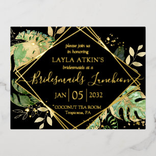 Modern Tropical Bridesmaids Luncheon Shower Gold Foil Invitation Postcard