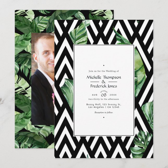 Modern Tropical Chevron Wedding Photo Invitation (Front/Back)