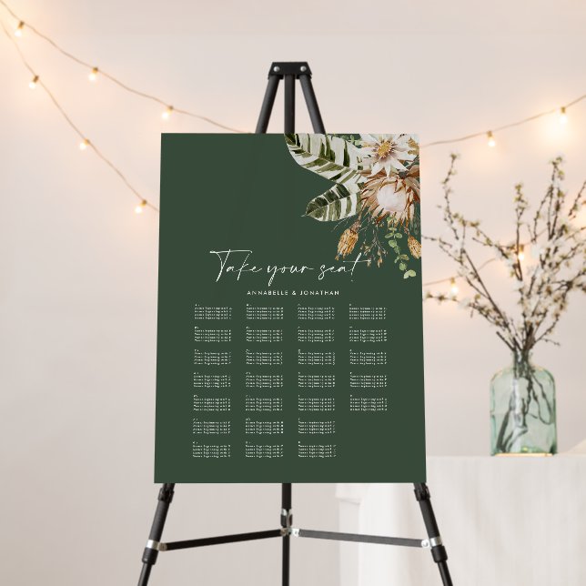 Modern tropical chic elegant wedding seating chart foam board (In Situ (Stand))