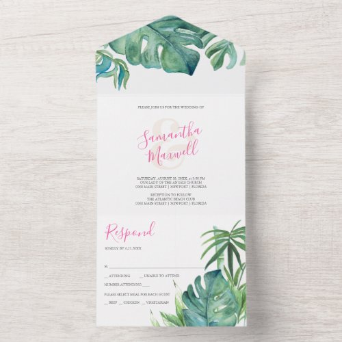 Modern Tropical Chic Wedding All In One Invitation