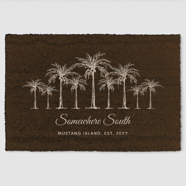 Modern Tropical Coconut Palm Tree Grove Custom Fiber Doormat (Front)