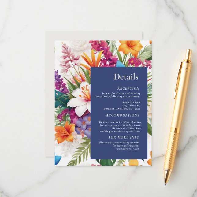 Modern Tropical Colorful Fall wedding Details Enclosure Card (Front/Back In Situ)