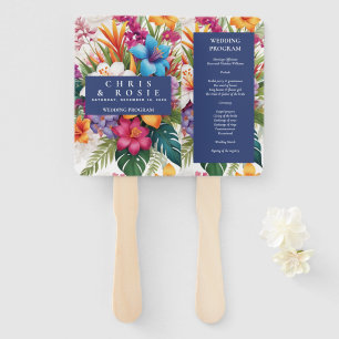 Modern Tropical Colorful Fall wedding program Hand Fan