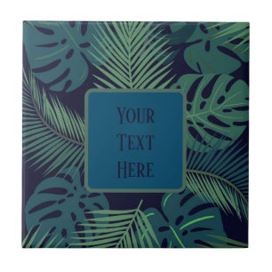 modern tropical dark palm leaf, fig leaves jungle  ceramic tile