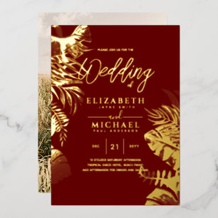 Modern Tropical Disco Gold PHOTO Wedding Foil Invitation