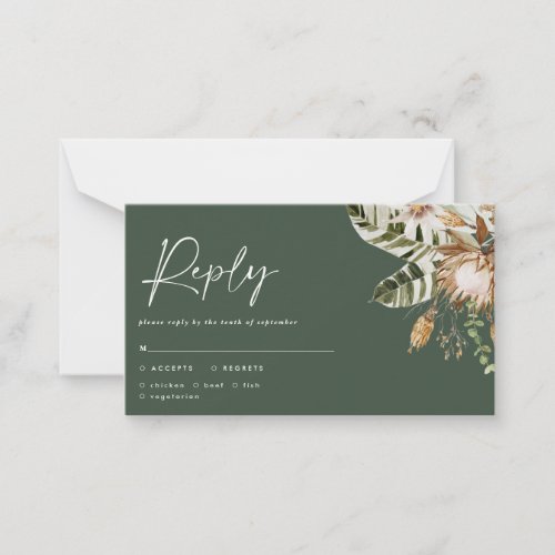 Modern tropical elegant green wedding RSVP Note Card