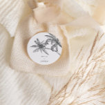 Modern Tropical Elegant Minimalist Wedding Classic Round Sticker<br><div class="desc">Customize your wedding stationery or favors with our fully customizable palm tree sticker. This design features minimalistic line art palm trees that are fully color customizable,  plus classic serif typography. Our contemporary tropical wedding collection is perfect for a beach or destination wedding.</div>