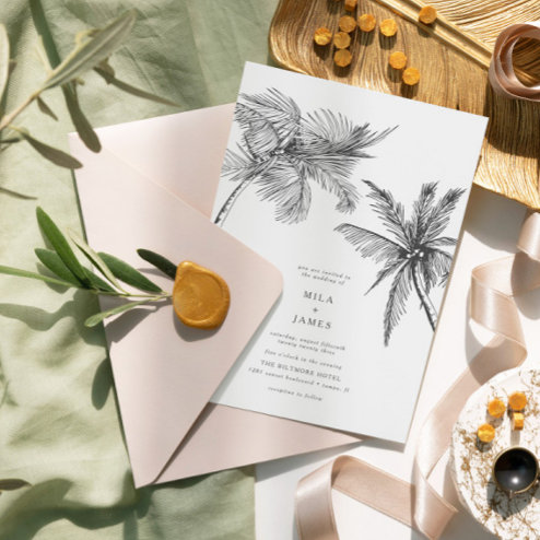 Wedding Invitations - Pink Dramatic personalized gifts for you Modern tropical elegant minimalist wedding invitation