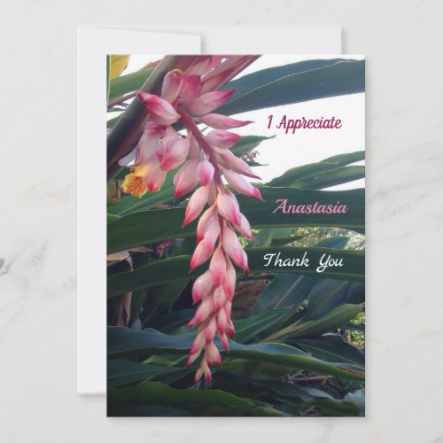 Modern Tropical Elegant Pink Flowers Personalize Thank You Card