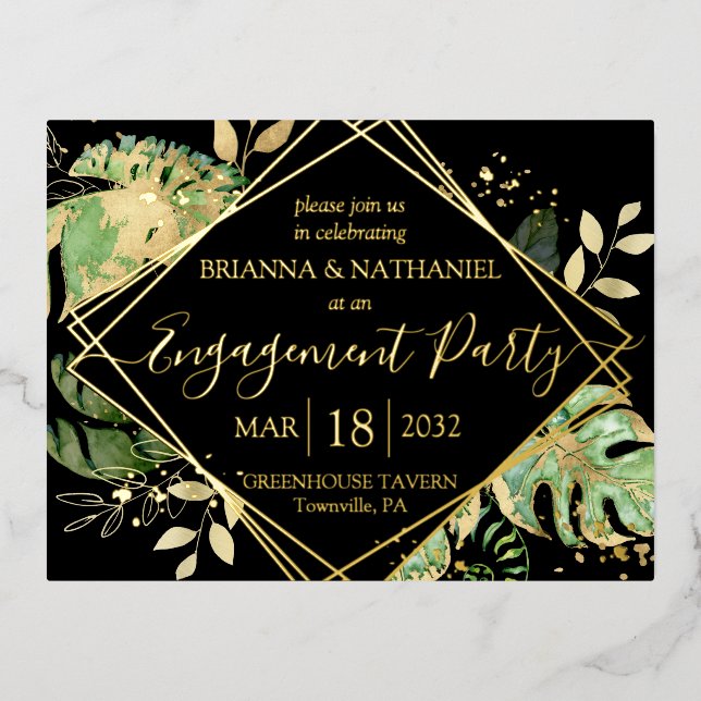 Modern Tropical Engagement Party Invitation Gold (Front)