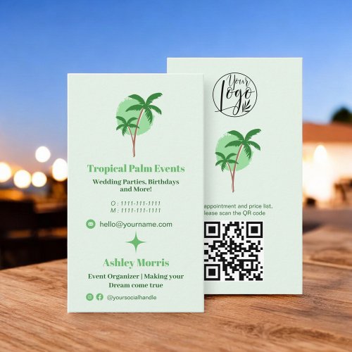 Modern tropical event planner photo qr code logo business card