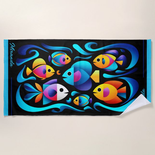 Modern Tropical Fish Customizable Beach Towel (Front)
