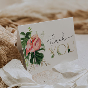 Modern Tropical Flamingo Baby Shower or Birthday Letterpress Thank You Card