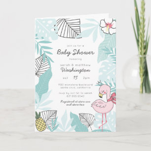 Modern Tropical Flamingo & Pineapple Baby Shower Invitation