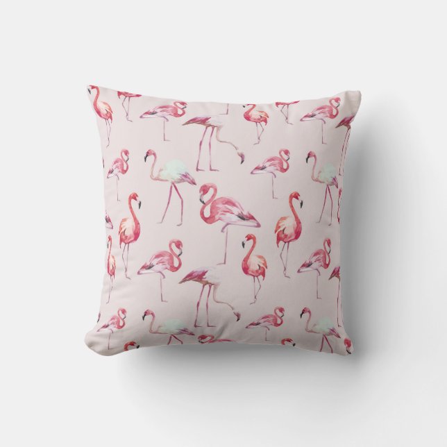 Modern Tropical Flamingo Watercolor Throw Pillow (Front)