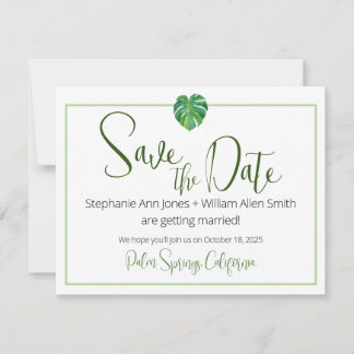 Modern Tropical Flat Save The Date Card
