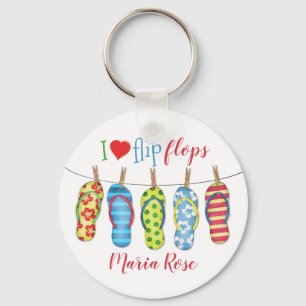 Modern Tropical Flip Flops Summer Fun Beach Keychain
