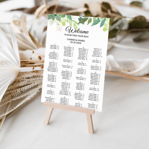 Modern Tropical Floral Alphabetical Seating Chart