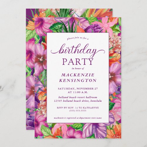 Modern Tropical Floral Birthday Party Invitation