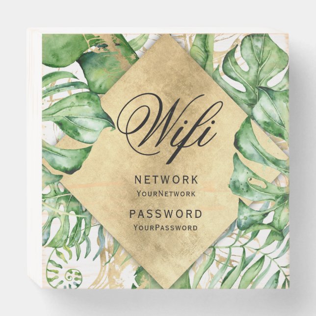 Modern Tropical Floral Botanical Wifi Password Wooden Box Sign (Front Horizontal)