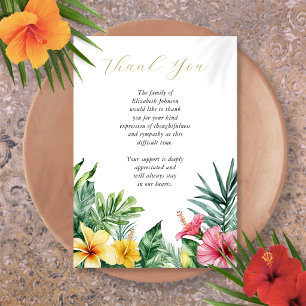 Modern Tropical Floral Celebration Of Life Funeral Thank You Card