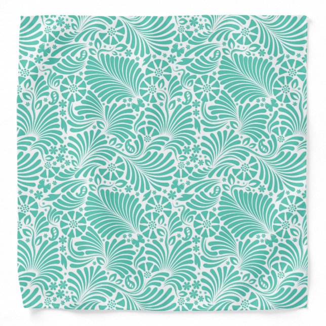 Modern Tropical Floral Damask Pattern Bandana (Front)