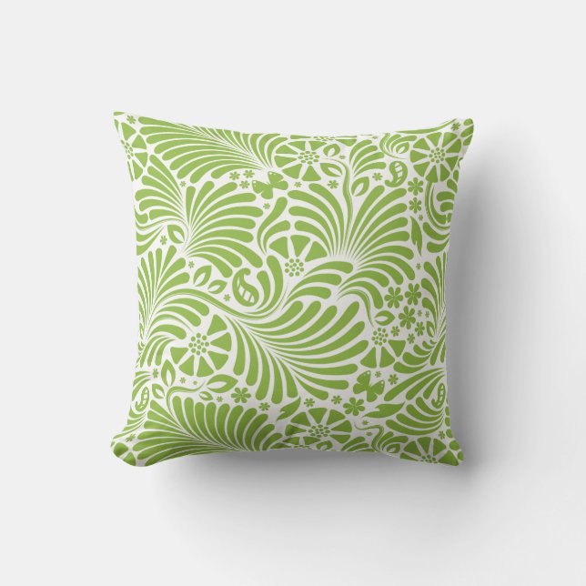 Modern Tropical Floral Damask Throw Pillow (Front)