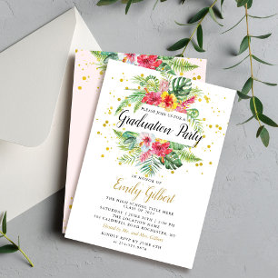 Modern Tropical Floral Foliage Graduation Party Invitation