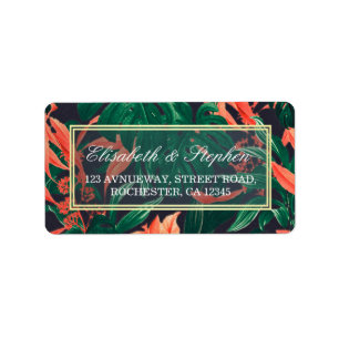 Modern Tropical Floral Gold Frame Hawaiian Wedding Label