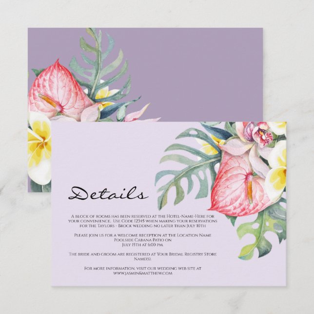 Modern Tropical Floral Hawaii Wedding Enclosure Card (Front/Back)