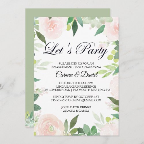 Modern Tropical Floral Lets Party Invitation