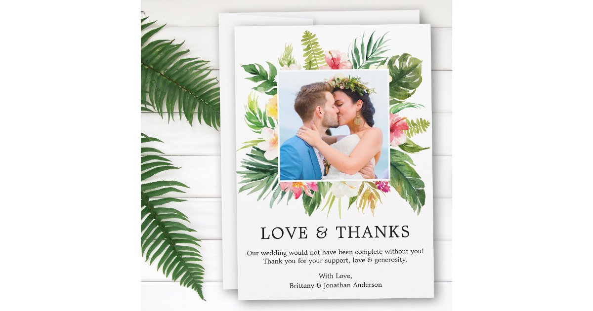 Modern Tropical Floral Love and Thanks Wedding Thank You Card | Zazzle