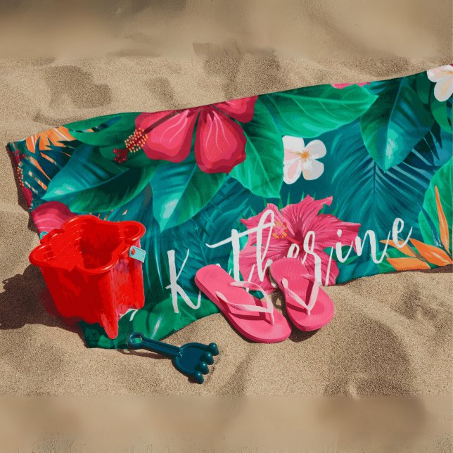 Modern tropical Floral Monogram Beach Towel (Creator Uploaded)